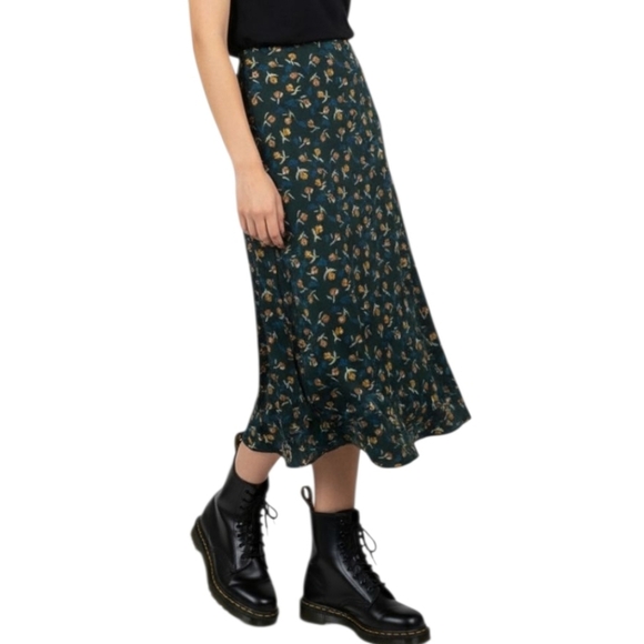 VTG 90s La Fete Floral Maxi Skirt Blue Brown Ditsy Print Cottagecore Whimsigoth - Picture 1 of 5